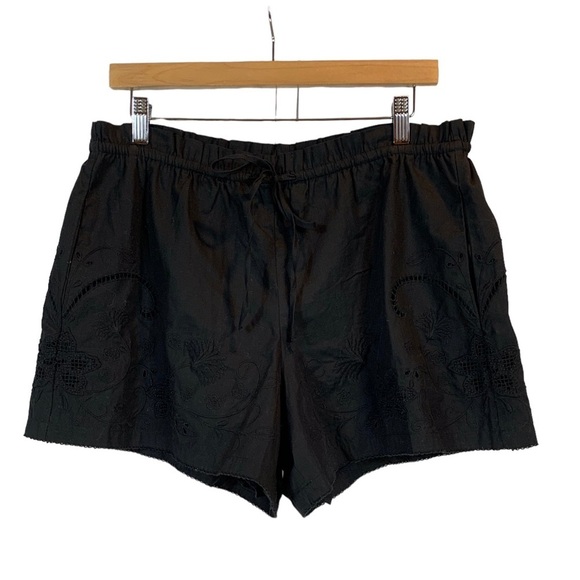 Rag & Bone Embroidered 100% Cotton Drawstring Shorts - Black - size Large - Picture 1 of 6